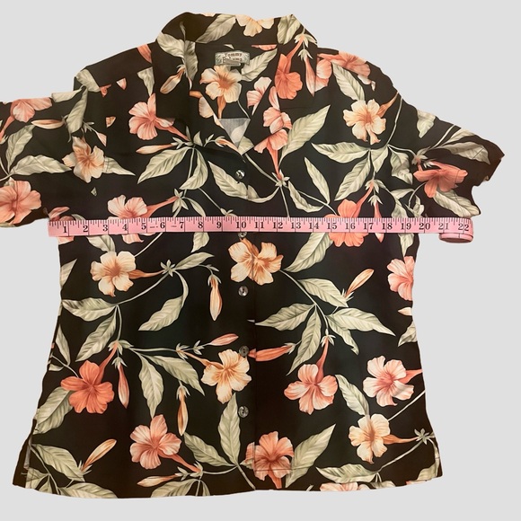 Vintage Tommy Bahama Black Boxy Floral 100% Silk Button Up Hawaiian Shirt Large - Picture 5 of 5